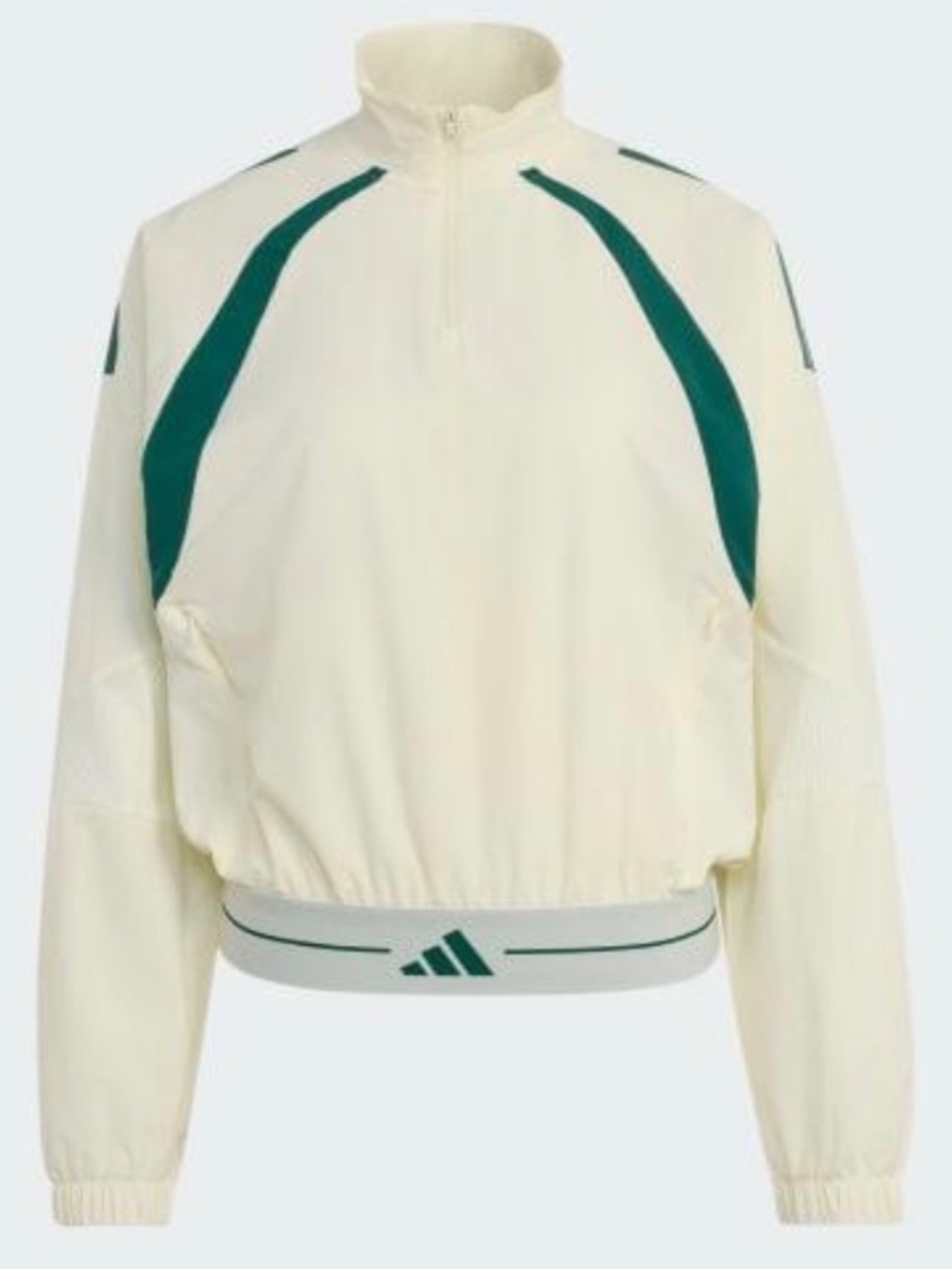 NWT Adidas Hyperglam 3-Stripes Color Block 1/4 Zip Track Top Ivory Green